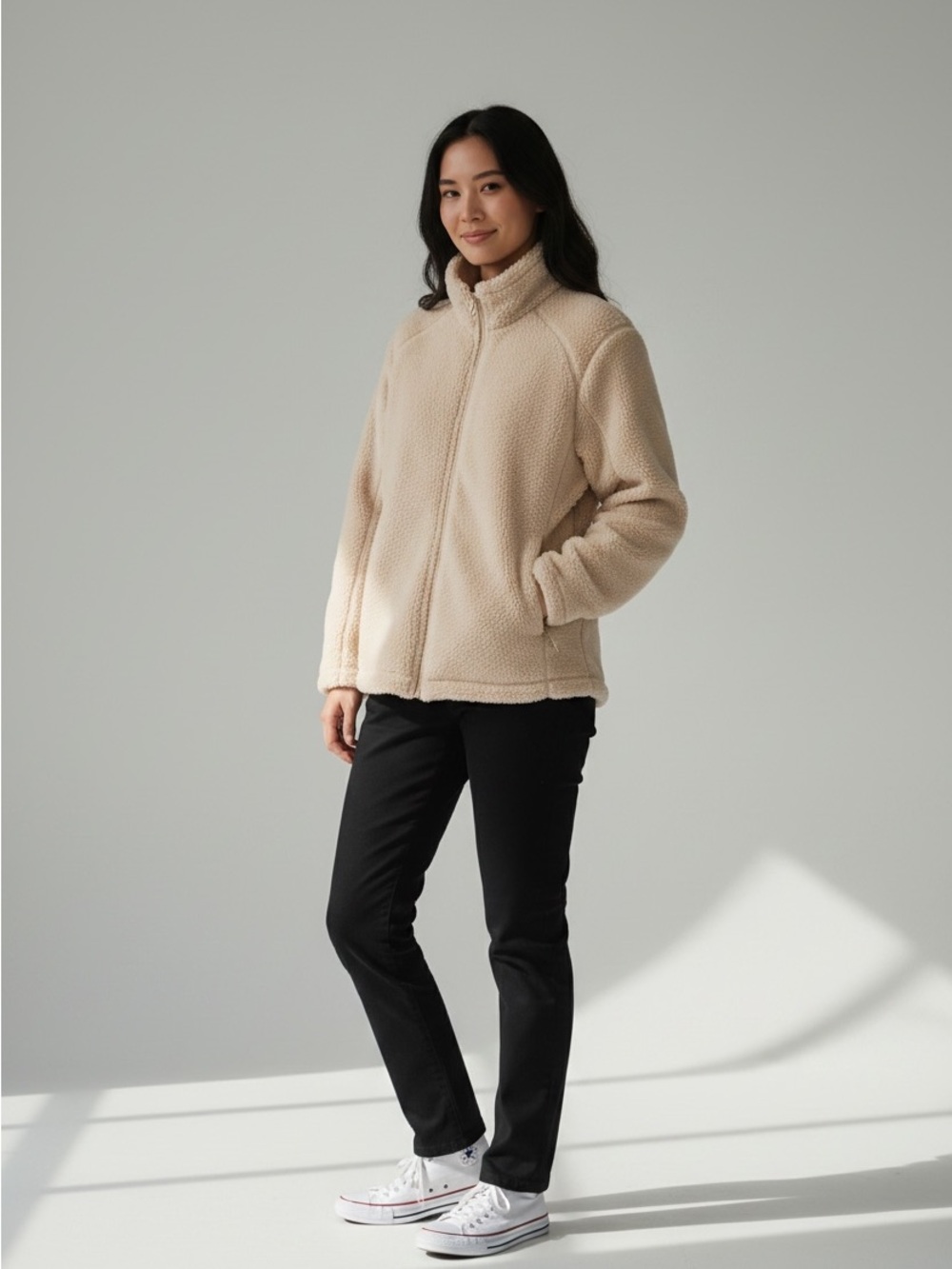 Essential Threads Cream Sherpa Zip Jacket- XL